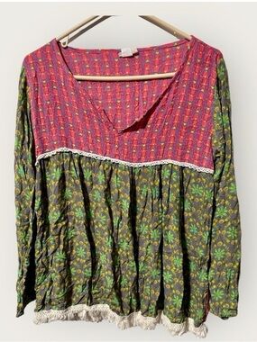 NATURAL LIFE Pink and Green Floral Blouse